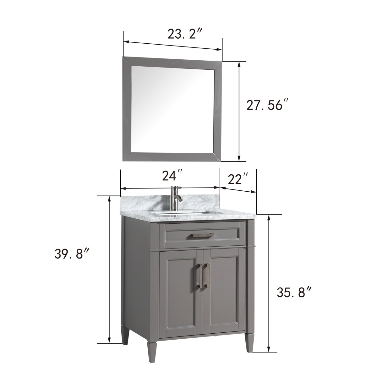 Gracie Oaks Lachine Marble 24" Single Bathroom Vanity Set with Mirror